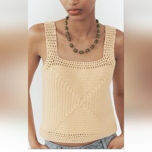 Zara Combination Knit Crochet Top Sz-M